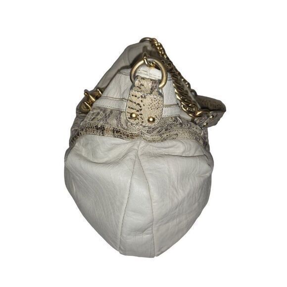 Steven by Steve Madden Hobo Bag Cream Leather Shoulder Bag Turnlock Chain Handle - Picture 2 of 7